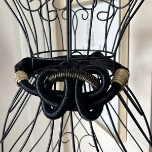 VTG Unique Black Metallic Gold Thread Knot Rope Belt